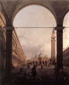 Piazza San Marco, kijkend naar het oosten vanaf de noordwestelijke hoek door Giovanni Antonio Canal